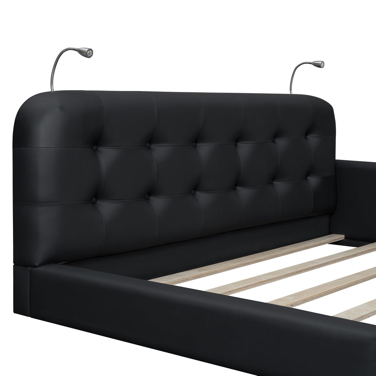 Merax Modern Tufted Plattform Bed with Headboard, Queen PU Leather Floor Day Bed Frame, No Box Spring Needed Black Merax