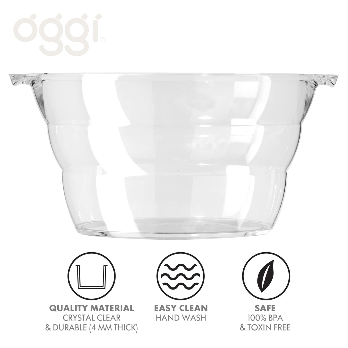 OGGI Acrylic Oval Party Tub - Clear Beverage Cooler w/Handles, Wine Cooler, Beer Chiller, Ideal Party Tubs for Drinks, Use Ice Tub for Indoor or Outdoor Bars, 18.5" x 11" Oggi
