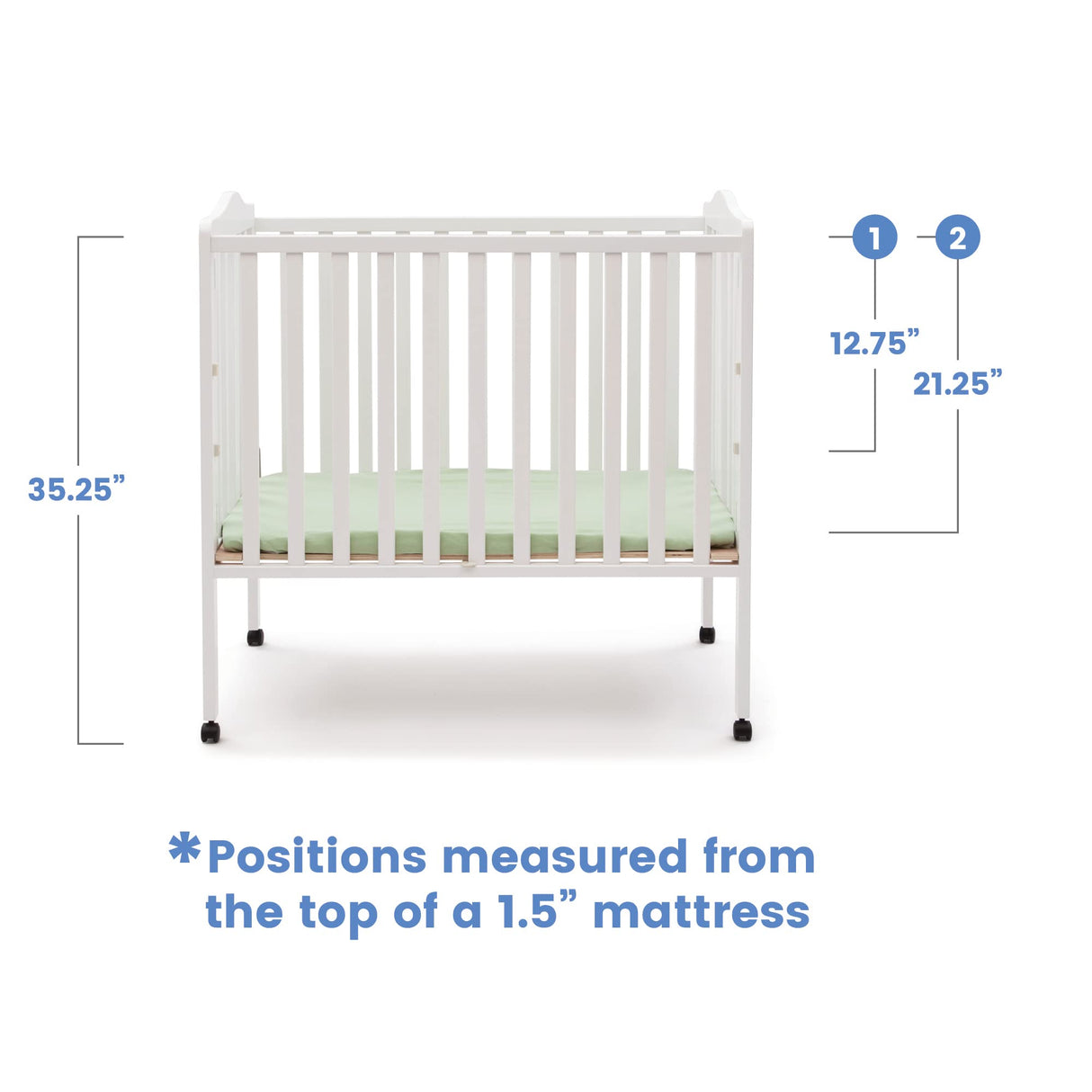 Delta Children Folding Portable Mini Baby Crib with 1.5-inch Mattress - Greenguard Gold Certified, White Delta Children