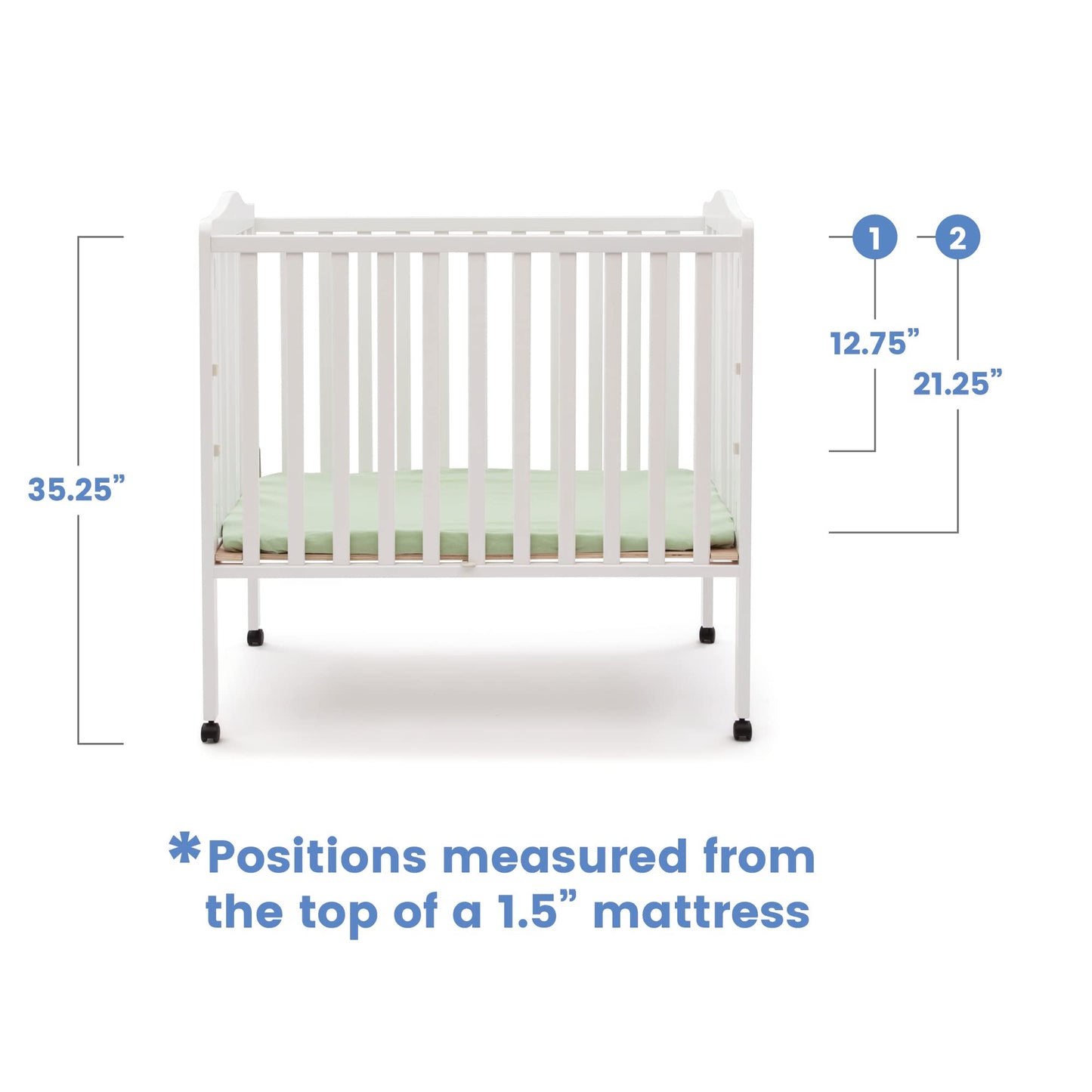 Delta Children Folding Portable Mini Baby Crib with 1.5-inch Mattress - Greenguard Gold Certified, White