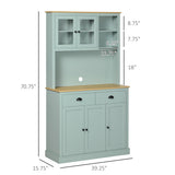 HOMCOM 71" Freestanding Pantry, Kitchen Buffet with Hutch, Modern Storage Cabinet, Microwave Cabinet with Drawers, Glass Doors, and Adjustable Shelves, Light Blue HOMCOM