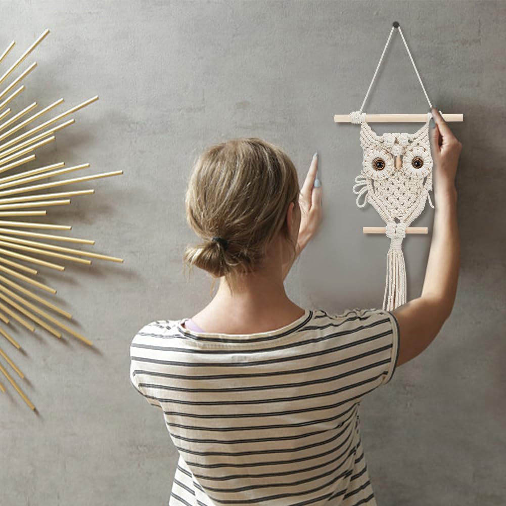 ORIGACH DIY Macrame Owl Wall Hanging Tapestry Kit Handmade Macrame Owl Kit Boho Hand Woven Macrame Wall Hanging Decor for Living Room Bedroom Office ORIGACH