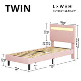 LIKIMIO Twin Bed Frame with LED Lights(Smart APP Control), Upholstered Modern Platform Bed Frame, No Box Spring Needed/Noise-Free/Easy Assembly, Pink LIKIMIO