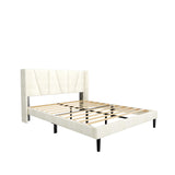 Queen Bed Frame with Headboard and Wingback, Velvet Upholstered Platform Bed, Mattress Foundation with Wooden Slat Support, No Box Spring Needed, Easy Assembly, Noise Free, Beige Sismplly