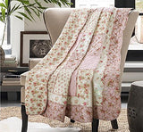 100% Cotton Quilt Blanket for Twin/Full Size Bed, Cute Bed Coverlet, Patchwork Reversible Bedspread Quilted Throw Blanket, Kid Girls Room Decor Pink Floral Comforbed