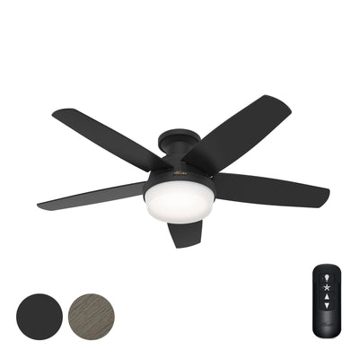 Hunter Fan 48 Inch Black Ceiling Fan with LED Light Kit and Handheld Remote, Low Profile Ceiling Fan for Bedroom, Living Room, Dining Room, Kitchen, Office (Renewed)