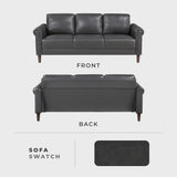 Lexicon 79" W Sofa Couch, Faux Leather Upholstered Couch, Sofa with Rolled Armrest for Bedroom/Office/Waiting Room, 3 Seater, Dark Gray Lexicon