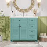 Merax 36" Bathroom Vanity Cabinet, Single Bathroom Storage Vanity with Louvered Doors and Drawers, Solid Wood Frame Bathroom Vanities Without Sink (Teal Without Sink) Merax