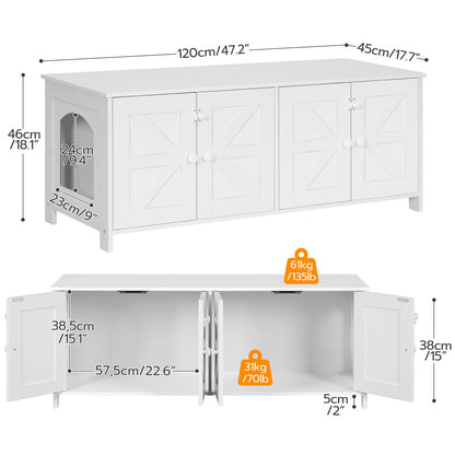 HOOBRO 47.2" Litter Box Enclosure for 2 Cats, Hidden Litter Box Furniture with Double Rooms, Wooden Cat Litter Box Enclosure, Dual Litter Box Design, Large Cat House for 2 Cats, White WT32MW0 - WoodArtSupply