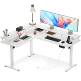 AODK Electric L Shaped Standing Desk, 59 Inch Height Adjustable Stand Up Desk with Power Outlets ＆ Full Monitor Stand, Reversible Corner Desk for Home Office ＆ Computer Workstation, White AODK