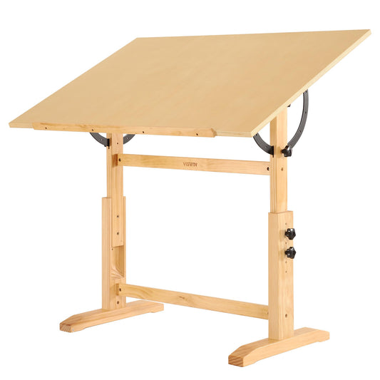 VISWIN 30" x 42" Extra-Large Artist Drafting Table, Adjustable Height & Angle, Solid Pine Wood Drawing Table, Art Table for Adults, Tilts Flat, Craft Table for Painting, Writing, Reading