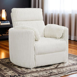 Pemberly Row Contemporary Fabric Swivel Glider Recliner in Ivory with USB Charging Ports and 2 Comfort Pillows for Living Room Pemberly Row