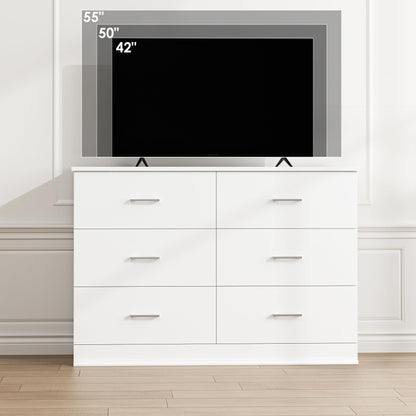 FOTOSOK White Dresser, 47.2'' Large 6 Drawer Dresser Wide Chest of Drawers for TV Stand, Modern Dresser White Floor Storage Drawer Cabinet for Home Office, White - WoodArtSupply