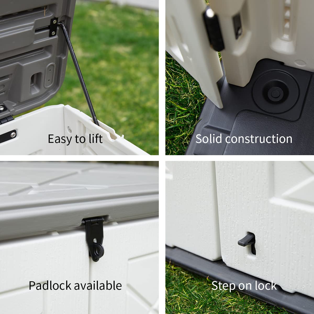 Mrosaa Large Horizontal Storage Sheds,38 cu.ft. Outdoor Storage Box for Garden,Patio and Backyard,Customized Shelves &Lockable(Off White) Mrosaa