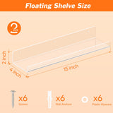 Dooiclear 2 Pack Floating Shelves for Wall, 15" Clear Book Shelf, Acrylic Floating Wall Shelf, Display Shelves Organizer for Bathroom, Classroom, Bedroom, Living Room, Kitchen, Room Decor Dooiclear