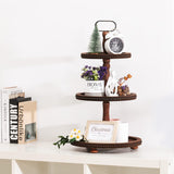 Urban Deco Wooden Tiered Tray 3-Tier Decorative Tray Stand Farmhouse Serving Tray, Round Wooden Cupcake Display Stand with Metal Handle, Brown Tiered Fruits Tray for Home Party Decorations Urban Deco