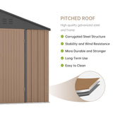 GarveeLife 7.5x8.5 ft Outdoor Storage Shed, Large Steel Multipurpose Yard Shed, Metal Outdoor Tool Shed with Sloped Roof and Door Lock Design for Organizing Tools & Equipment in Yard, Garden, Brown GarveeLife