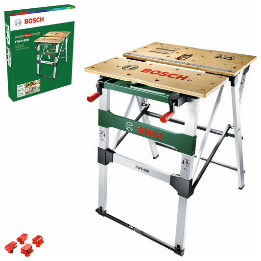 Bosch Work Bench PWB 600 (4 Blade Clamps, Cardboard Box, Max Load Capacity: 200 kg) - WoodArtSupply