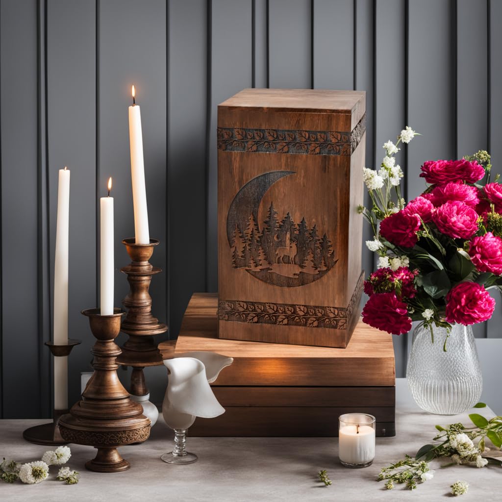 Tamanna crafts Handcrafted Rosewood Urn For Human Ashes - Beautifull Moon And Deer Tree Wooden Box - Cremation Urn For Pets Handmade Burial Urn Box - WoodArtSupply