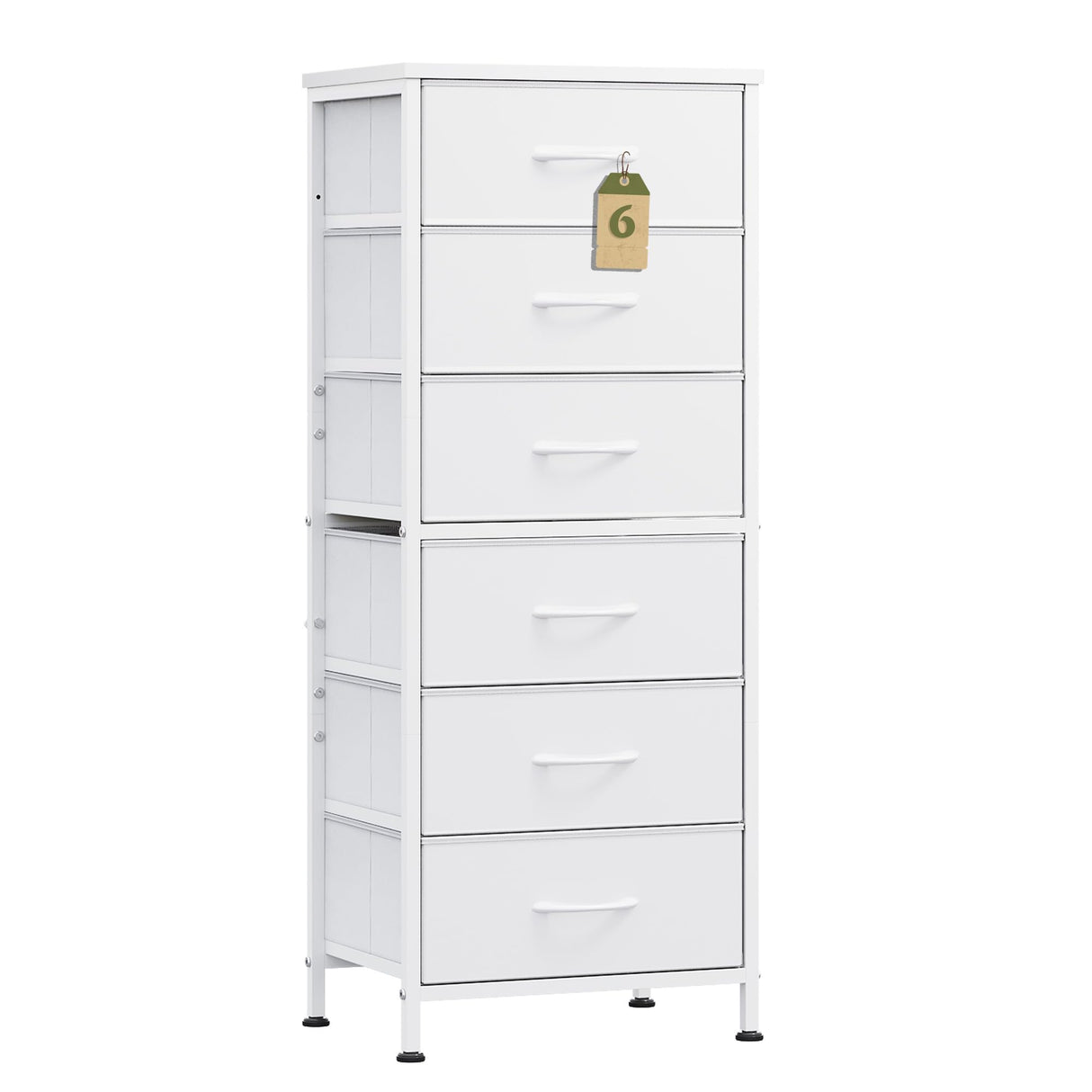 WLIVE White Tall Dresser for Bedroom, 6 Drawer Dressers & Chests of Drawers, Fabric Dresser for Closet, Living Room, Night Stand with Metal Frame, Storage Tower with Fabric Bins, Wood Top WLIVE
