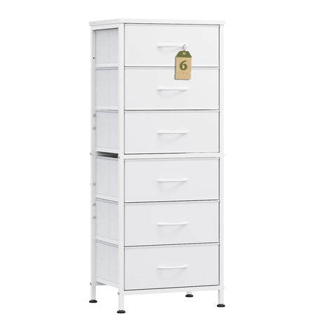 WLIVE White Tall Dresser for Bedroom, 6 Drawer Dressers & Chests of Drawers, Fabric Dresser for Closet, Living Room, Night Stand with Metal Frame, Storage Tower with Fabric Bins, Wood Top WLIVE