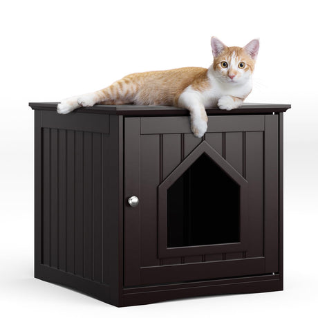 HAPPAWS Cat Litter Box Enclosure Furniture, Modern Hidden Cat Litter Box Enclosure, Sturdy Wooden Night Stand & Cat House Side Table, Easy Assembly, Fit Most of Litter Box, Coffee HAPPAWS
