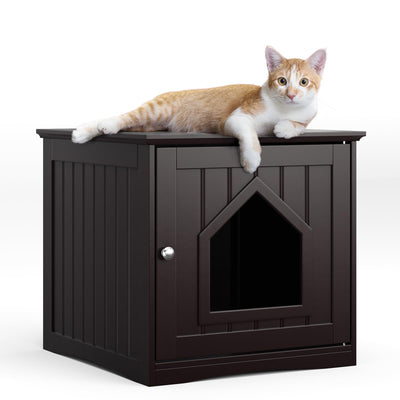 HAPPAWS Cat Litter Box Enclosure Furniture, Modern Hidden Cat Litter Box Enclosure, Sturdy Wooden Night Stand & Cat House Side Table, Easy Assembly, Fit Most of Litter Box, Coffee