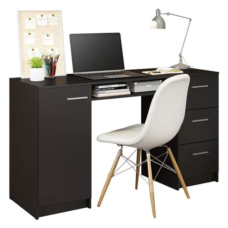 Madesa Computer Desk with 3 Drawers, 1 Door and 1 Storage Shelf, Wood Writing Home Office Workstation, Office Desk with Drawers - 30” H x 18” D x 53” W - Black Madesa
