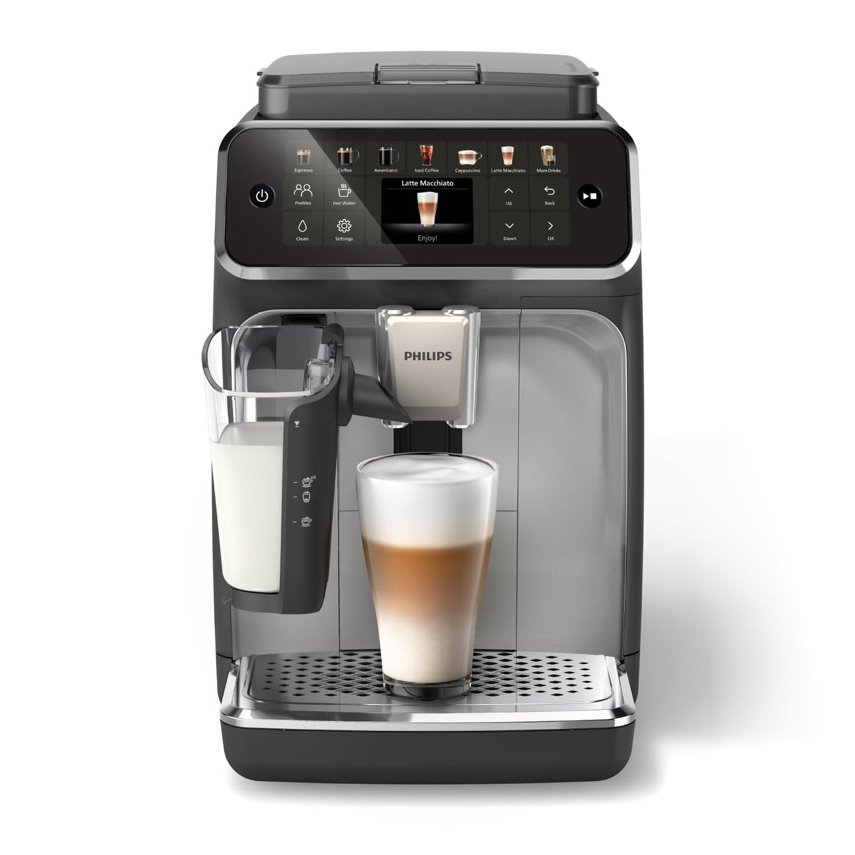 PHILIPS 4400 Series Fully Automatic Espresso Machine – 12 Hot & Iced Coffees, Quick-to-Clean LatteGo Milk System, SilentBrew, QuickStart, Ceramic Grinder, Black Chrome (EP4444/90) Philips Kitchen Appliances