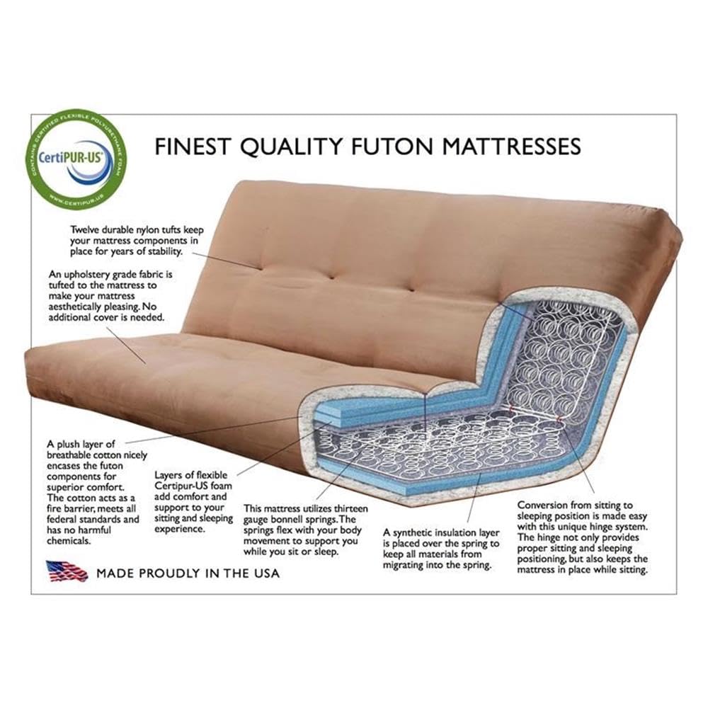 Kodiak Tucson Queen Futon Frame and Mattress Set - Wood Futon with Mattress Included in Fabric Mattress (Gray/Walnut)