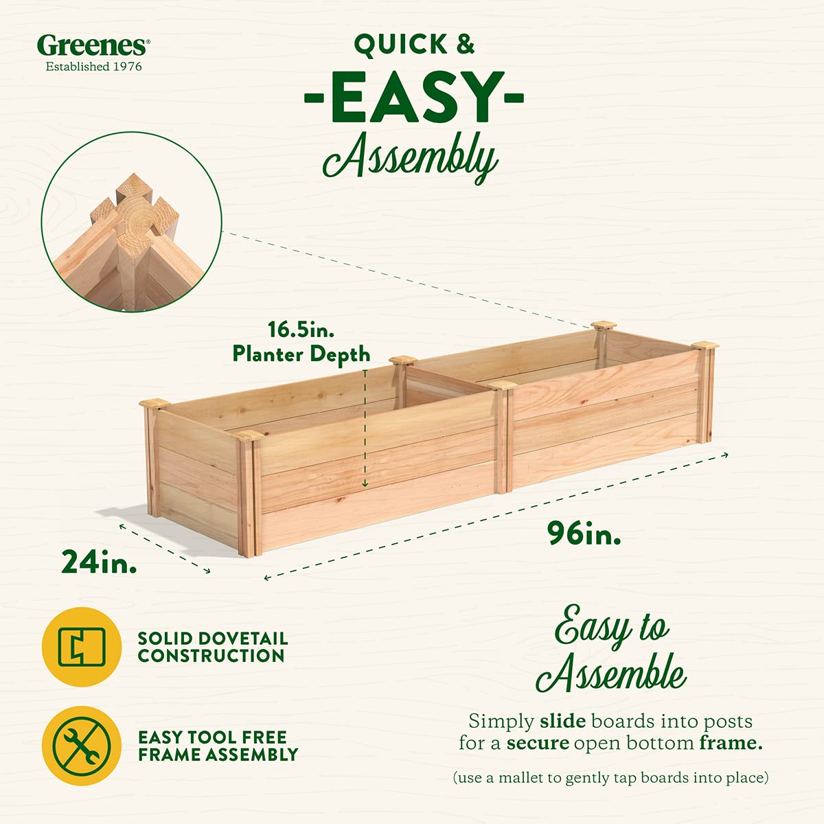 Greenes Fence Premium Cedar Raised Garden Bed, 2' x 8' x 16.5" - Made in USA with North American Cedar - WoodArtSupply