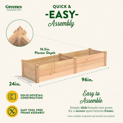 Greenes Fence Premium Cedar Raised Garden Bed, 2' x 8' x 16.5" - Made in USA with North American Cedar - WoodArtSupply