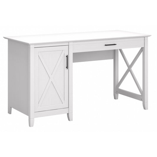 Bush Furniture Key West Computer Desk with Storage | Farmhouse PC Table for Home Office in Pure White Oak | 54W x 24D - WoodArtSupply