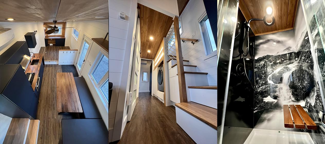 Tiny RV Mobile House with Downstairs Bedroom, Loft, Full Kitchen & Bathroom - Family-Friendly Design with Upraised Living Area, Cedar/Steel Exterior, Double-Pitched Roof - Perfect for Full-Ti - WoodArtSupply