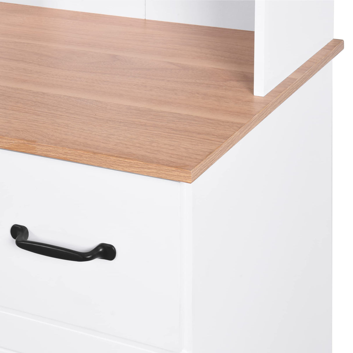 Aisurun Kitchen Buffet with Hutch, Freestanding Pantry Cabinet Kitchen Cupboard with 4 Doors, 2 Drawers & Open Shelf, 2 Storage Cabinets with Adjustable Shelves, White Aisurun