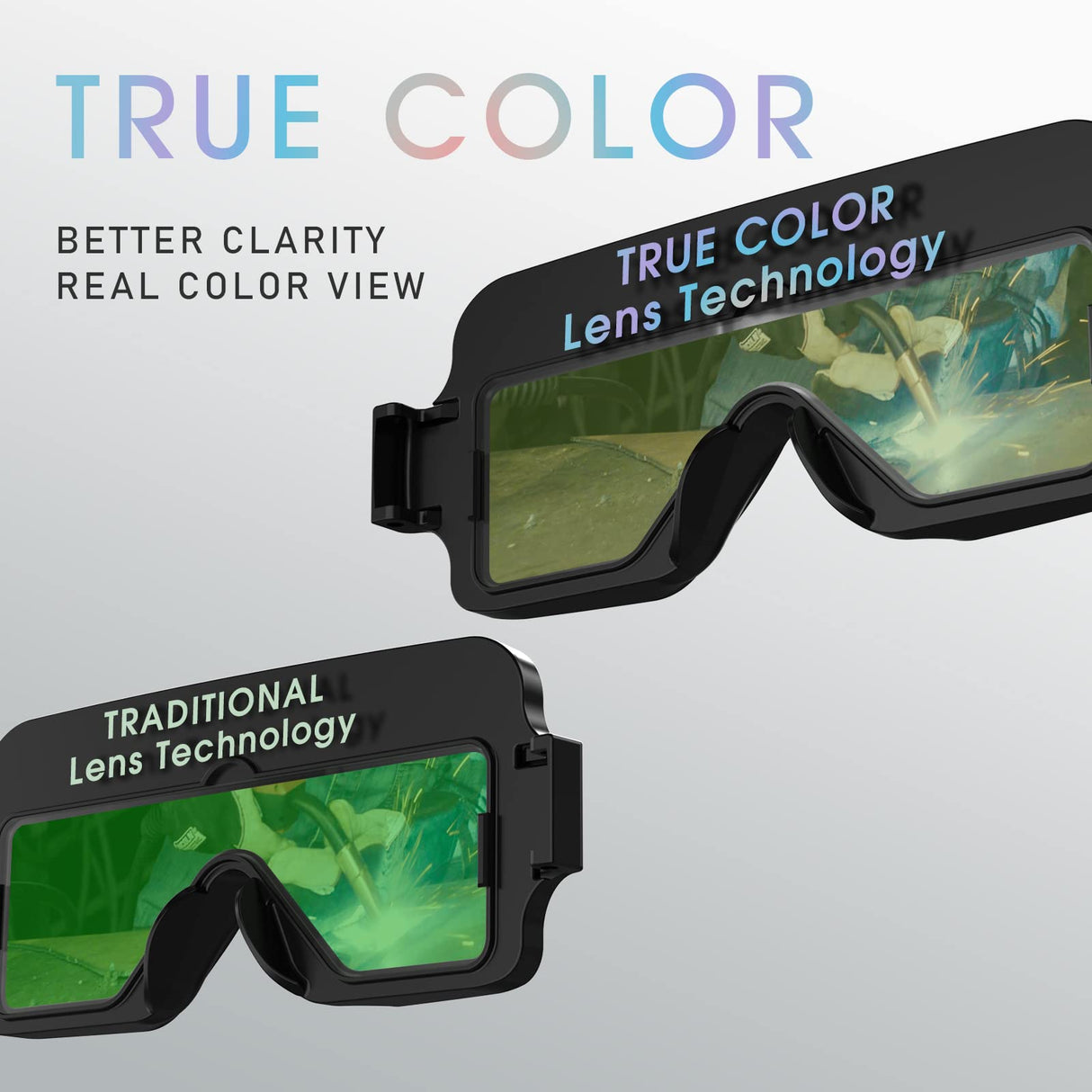 YESWELDER True Color Solar Powered Auto Darkening Welding Goggles, 2 Sensors Welder Glasses for TIG MIG MMA Plasma YESWELDER
