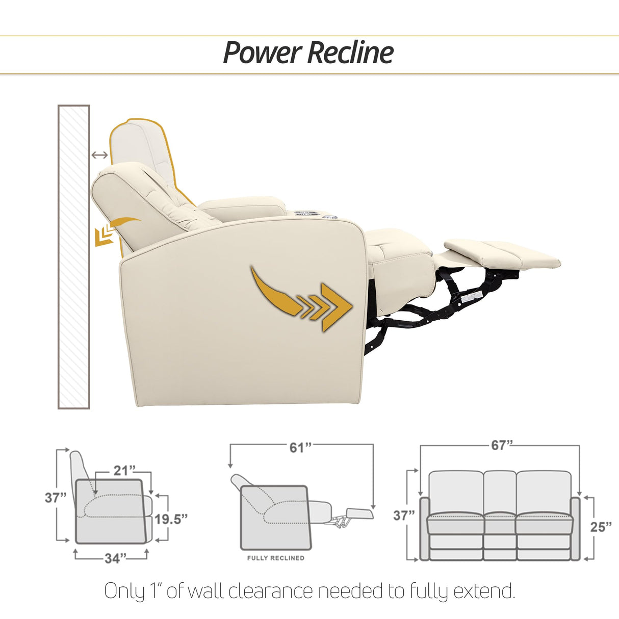Qualitex De Leon RV Loveseat w/Storage Console, Ultimate Leather, Heat and Massage, Power Recline, Bisque Qualitex