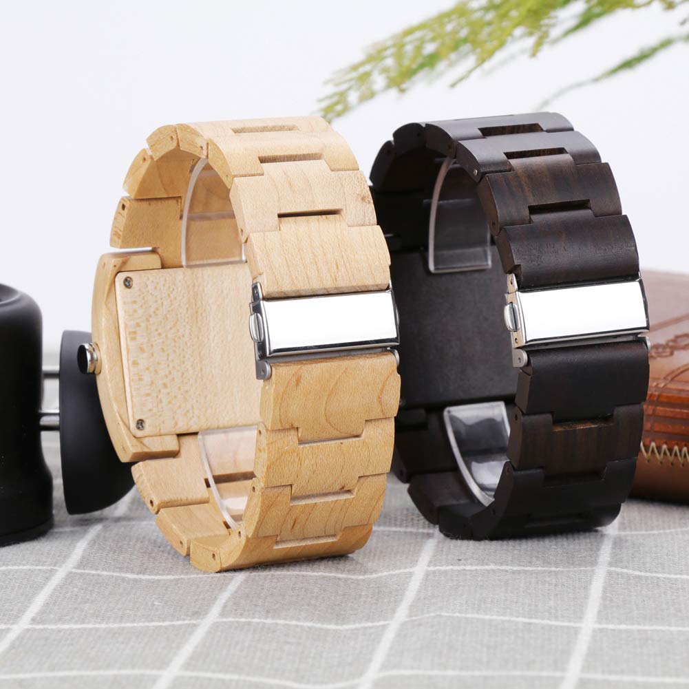 BEWELL Wooden Watch, Square Dial Dual Time Display Quartz Wood Watches for Men BEWELL