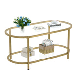 Wolawu Coffee Table Gold Oval Glass Table for Living Room,2 Tiers Oval Center Table with Sturdy Metal Frame, Modern Tempered Glass Tables for Bedroom Living Room Home Office Wolawu