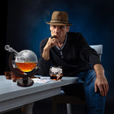 BLOCE Whiskey Decanter Sets for Men with Glasses, Etched World Globe Whiskey Gifts for Dad with 2 Glasses, 4 Ice Cubes Set, Dad Birthday Gift for All Kinds of Alcohol Drinks and Vodka BLOCE