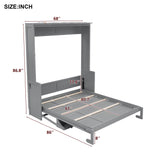 Queen Size Murphy Bed with Desk,USB Charging Station, Wall Bed Cabinet with Storage Shelves, LED Lights for Bedroom, Small Space,with Slats Support, No Need Spring Box. (Gray) Bellemave
