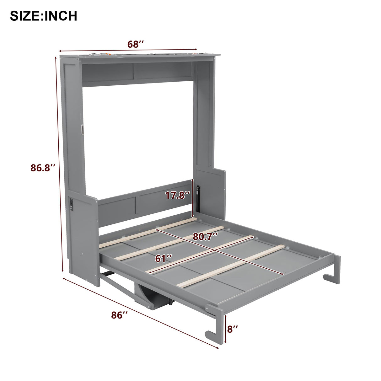 Queen Size Murphy Bed with Desk and Lights, Wood Wall Murphy Bed, Can be Folded Platform Bed with USB Charging Station for Guest Room Home Office (Gray-8.6) XD Designs