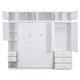 FAVSH Full Size Murphy Bed with Lockers & Wardrobes, Solid Wood Wall Bed with Drawers, Space-Saving Hidden Bed, Fold-The-Way Bed Included Installation Video,White FAVSH