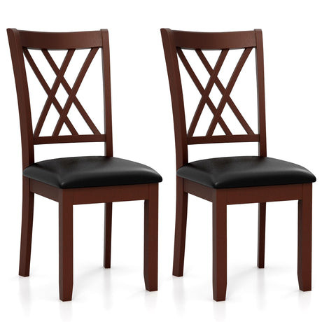 Giantex Wood Dining Chairs Set of 2, Faux Leather Upholstered Kitchen Chairs with Rubber Wood Legs, Padded Seat, Max Load 355 Lbs, Farmhouse Armless Wooden Dining Room Chair Giantex