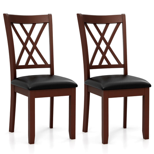 Giantex Wood Dining Chairs Set of 2, Faux Leather Upholstered Kitchen Chairs with Rubber Wood Legs, Padded Seat, Max Load 355 Lbs, Farmhouse Armless Wooden Dining Room Chair - WoodArtSupply