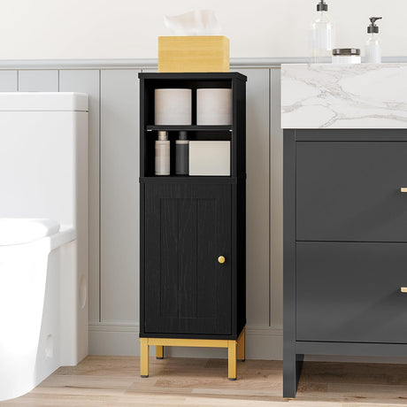 Hzuaneri Bathroom Storage Cabinet, Corner Floor Cabinet with Shelves, Customized Door Opening Direction, Bathroom Organizer with Adjustable Shelf for Kitchen, Living, Toilet Paper Cabinet, Black Hzuaneri