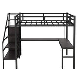 RuiSiSi Twin XL Metal Loft Bed with Wardrobe, L-shaped Desk, USB Charging, and LED Lights - Black RuiSiSi
