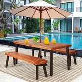 Tangkula Outdoor Acacia Wood Bench, Patio Dining Bench Picnic Bench with Steel Legs, Wooden Bench for Porch Garden Poolside Living Room Balcony, Ideal for Indoor & Outdoor Use (1, Teak) Tangkula