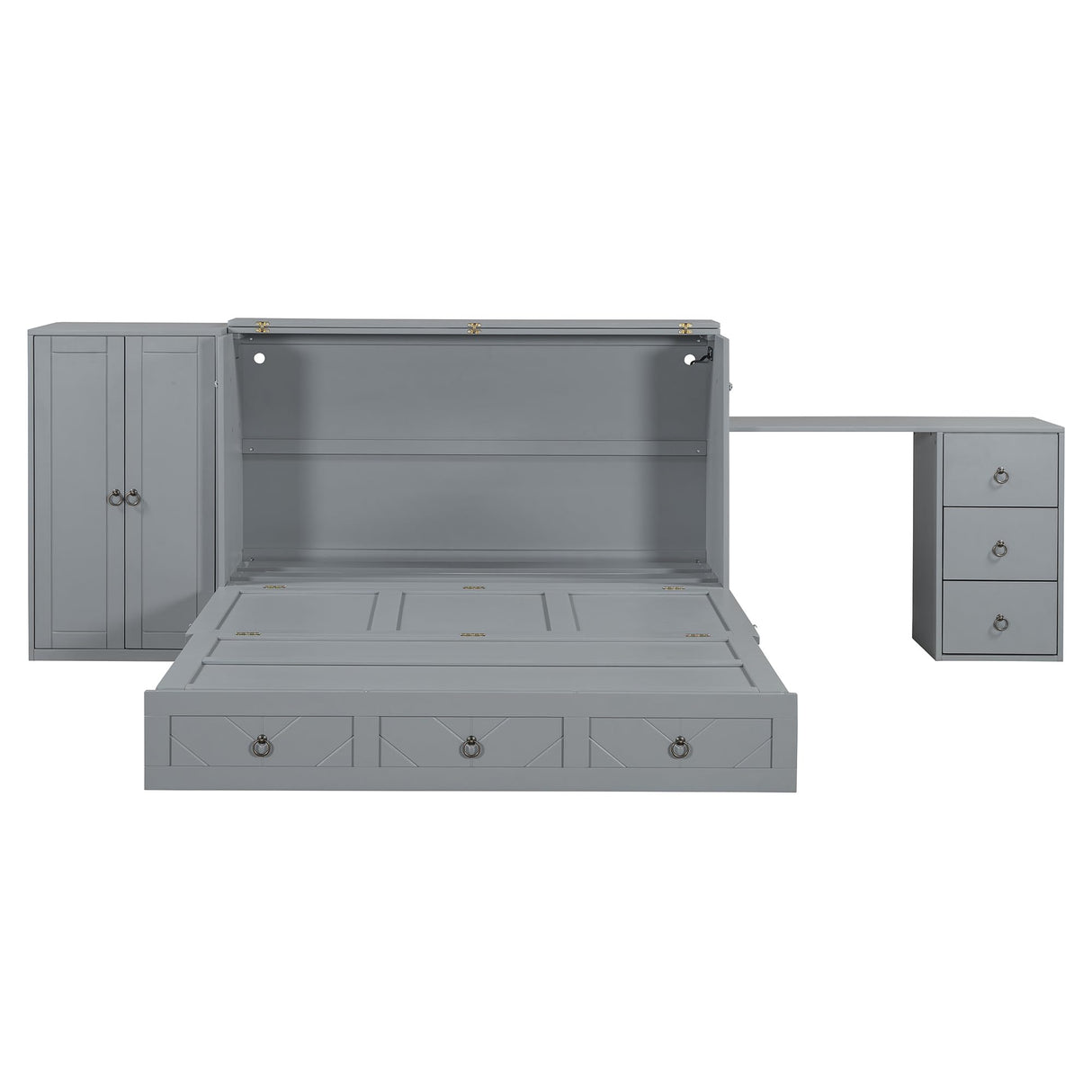 Harper & Bright Designs Queen Size Murphy Bed with Desk, Wooden Queen Murphy Bed with USB Port, Large Drawer and Wardrobe, Gray Harper & Bright Designs