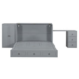 Harper & Bright Designs Queen Size Murphy Bed with Desk, Wooden Queen Murphy Bed with USB Port, Large Drawer and Wardrobe, Gray Harper & Bright Designs